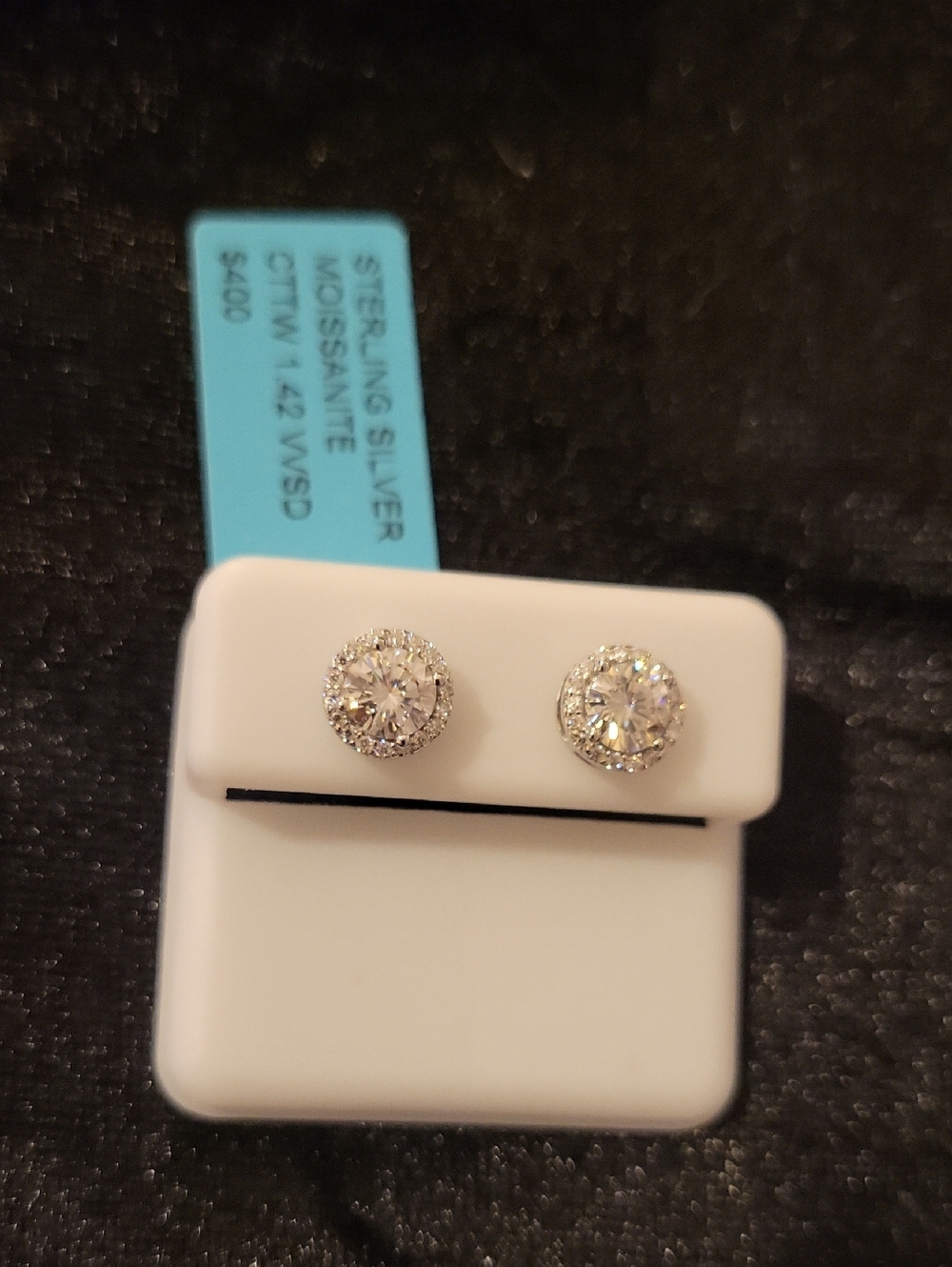Source Unknown 925 Silver Moissanite  Halo Stud Earrings 1.42 Ct Screw Backs
